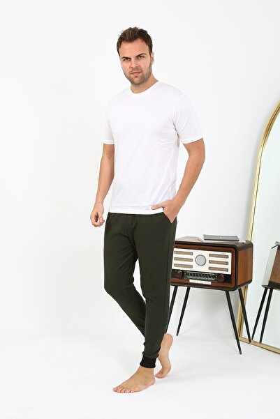 Mestore Moda Çizgi Men's Cotton Single Bottom Pajamas Khaki 27551