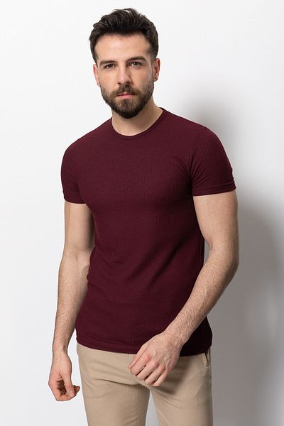 Mcr Patterned Slim Fit Crew Neck Basic Men's T-Shirt Claret Red - 36630.21Y