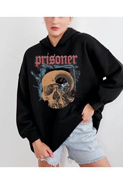 MAYDAY CULTURE Hafif Kesim - Hanorac vintage negru cu glugă cu trei fire /Pro...