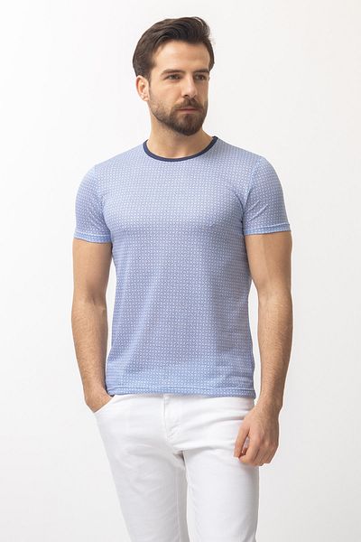 Mcr Patterned Slim Fit Crew Neck Men's T-Shirt Blue - 36701.22Y