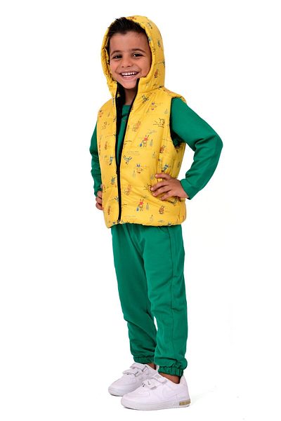 TRENDİMİZBİR Baby Boy Pony Ping Vest Double Suit - Yellow/Green