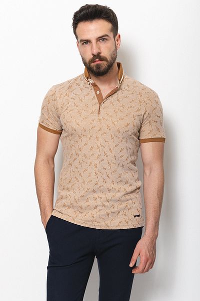 Mcr Ανδρικό μπλουζάκι με λουλουδάτο μοτίβο Slim Fit Polo Collar Mustard - 36635.21y