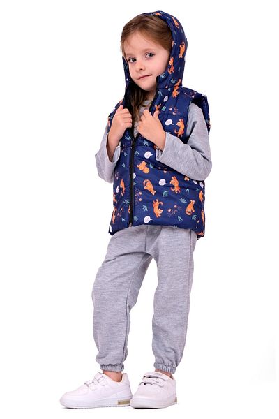 TRENDİMİZBİR Baby Girl Tiger Hooded Vest Set - Navy Blue