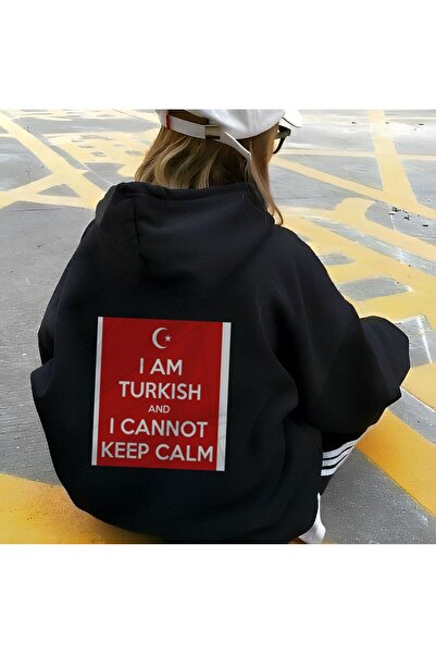 MAYDAY CULTURE سويت شيرت بقلنسوة خفيف الوزن باللون الأسود "I Am Turkish Can't...