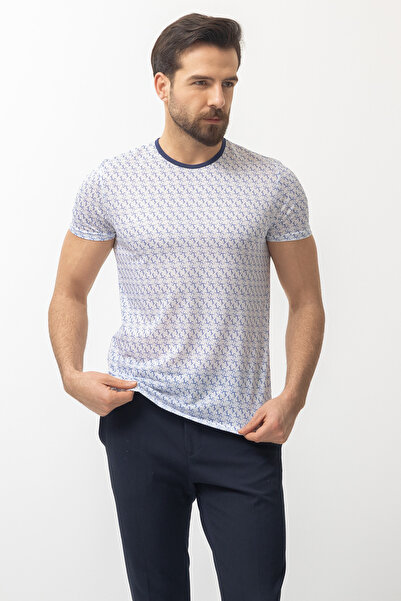 Mcr Ανδρικό μπλουζάκι με σχέδιο Slim Fit Crew Neck Εκρού-Μπλε - 36700.22Y