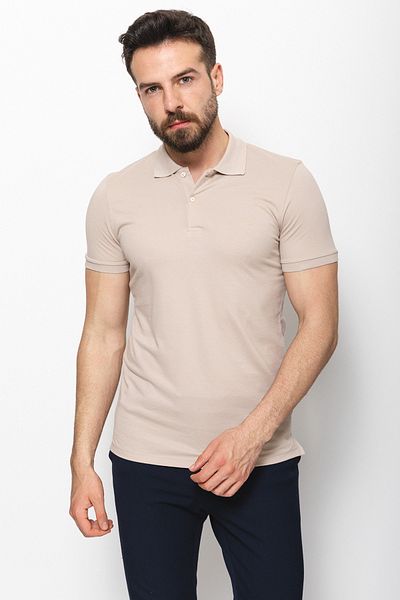 Mcr Plain Slim Fit Polo Neck Basic Men's T-Shirt Beige - 36645.21Y