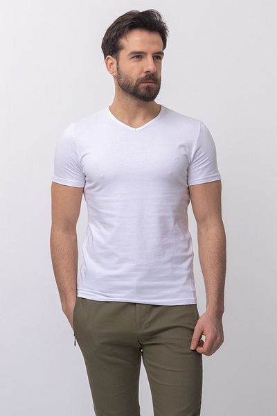 Mcr Plain Super Slim Fit V-Neck Basic Men's T-Shirt White - 36361.17Y