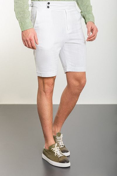 Mcr Linen Men's Shorts - Plain White, Super Slim Fit, Belted