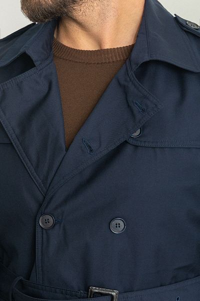 Mcr Straight Slim Fit Double Breasted Belted Men's Trenchcoat Navy Blue - 21270.23Y
