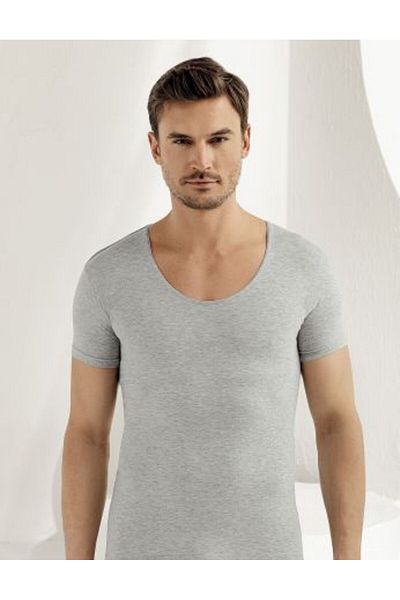 Şahinler Men's Gray Deep Collar Short Sleeve Undershirt