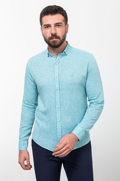 Mcr Plain Slim Fit Basic Linen Men's Shirt Turquoise - 37356.21Y