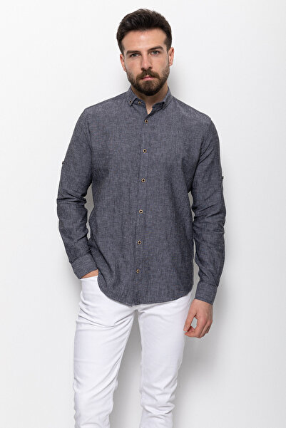 Mcr Plain Slim Fit Basic Linen Men's Shirt Anthracite - 37356.21Y