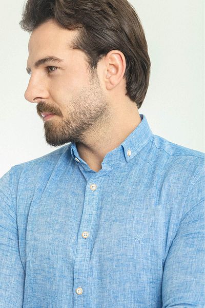 Mcr Plain Slim Fit Basic Linen Men's Shirt Saks - 37356.21Y