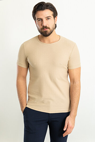 Mcr Ανδρικό μπλουζάκι με σχέδιο Slim Fit Crew Neck Beige - 36785.23Y