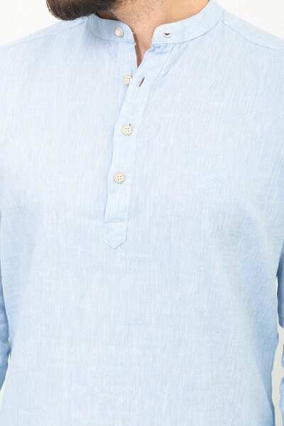 Mcr Ανδρικό λινό πουκάμισο με λεπτή εφαρμογή και γιακά δικαστής με σχέδια μπλε - 37357.21Y