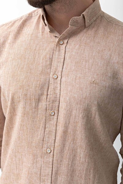 Mcr Plain Slim Fit Basic Linen Men's Shirt Camel - 37356.21Y