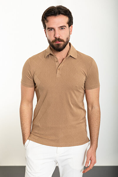 Mcr Смугаста футболка Slim Fit з коміром-поло для чоловіків, бежева - 36812.24Y