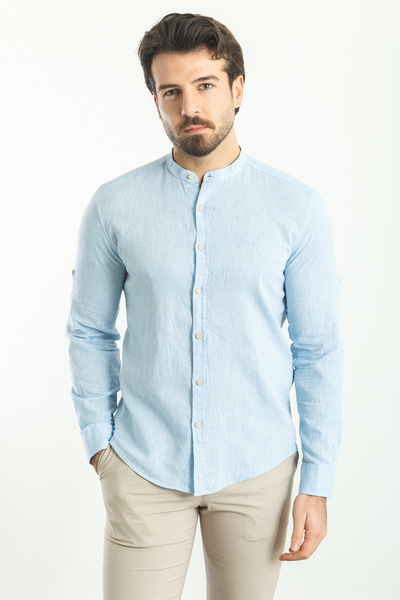 Mcr Plain Slim Fit Judge Collar Basic Linen Men's Shirt Ice Blue - 37340.21Y