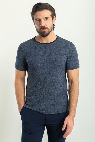Mcr Patterned Slim Fit Crew Neck Men's T-Shirt Navy Blue - 36784.23Y
