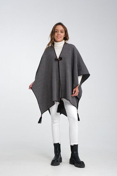 Wega Moda Plain Knitwear Fisherman Stitched Button Detailed Stylish Designed Poncho, Poncho, Plain Patternless Shawl Poncho
