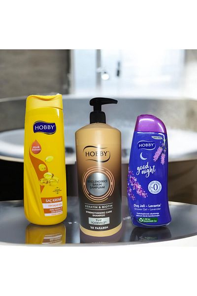 Hobby Set of 3 Salt Free Shampoo 1L, Good Night Shower Gel 450ml, Conditioner 500ml
