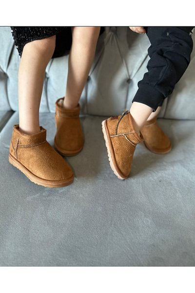 HS HAKAN SPOR Children's Tan Ultra Furry Fur Lined Wool Boots (Please 1 No Big)
