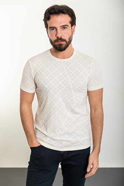 Mcr Смугаста футболка Slim Fit з велосипедним коміром для чоловіків, екрю - 3...