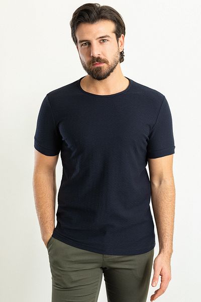 Mcr Patterned Slim Fit Crew Neck Men's T-Shirt Navy Blue - 36785.23Y