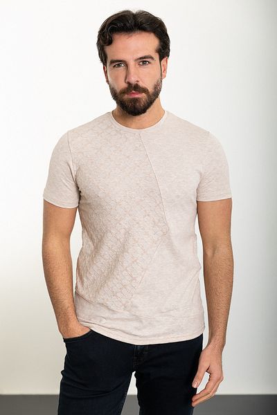 Mcr Patterned Slim Fit Crew Neck Men's T-Shirt Beige - 36828.24Y