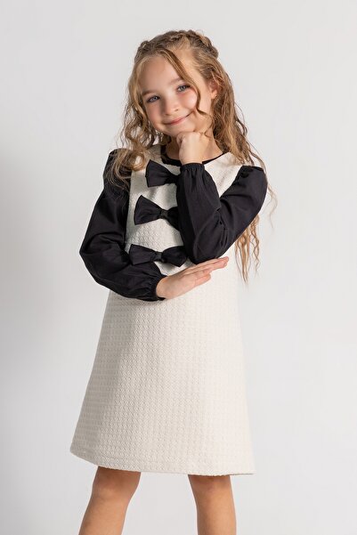 DMB BOYS & GIRLS φόρεμα για κορίτσια με φιόγκο βαμβακερό 2 τεμάχια