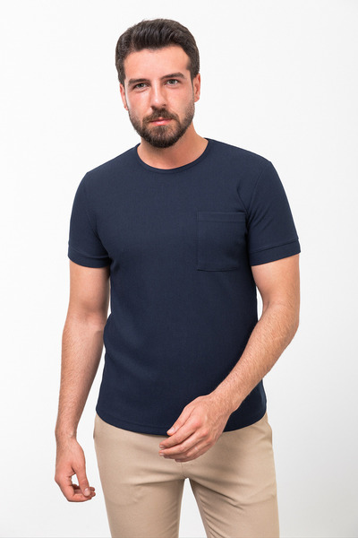 Mcr Patterned Slim Fit Crew Neck Basic Men's T-Shirt Navy Blue - 36800.23Y