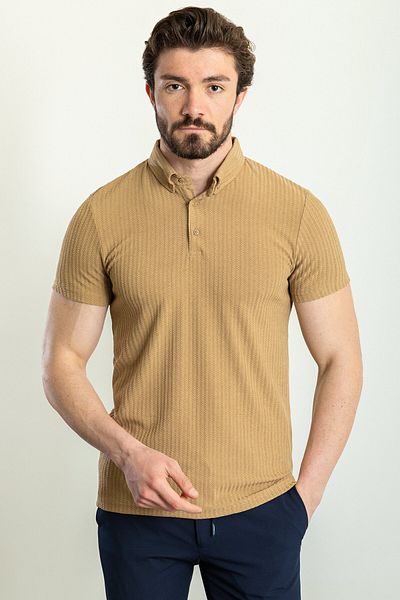 Mcr Striped Slim Fit Polo Neck Men's T-Shirt Beige - 36786.23Y