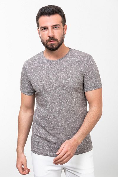 Mcr Patterned Slim Fit Crew Neck Men's T-Shirt Brown-Ecru - 36799.23Y