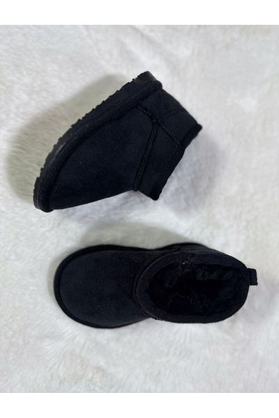 HS HAKAN SPOR Children's Black Ultra Furry Fur Lined Wool Boots (Please 1 No Big)