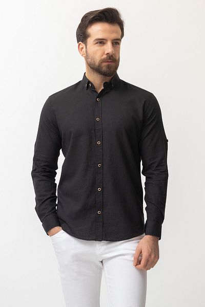 Mcr Plain Slim Fit Basic Linen Men's Shirt Black - 37356.21Y