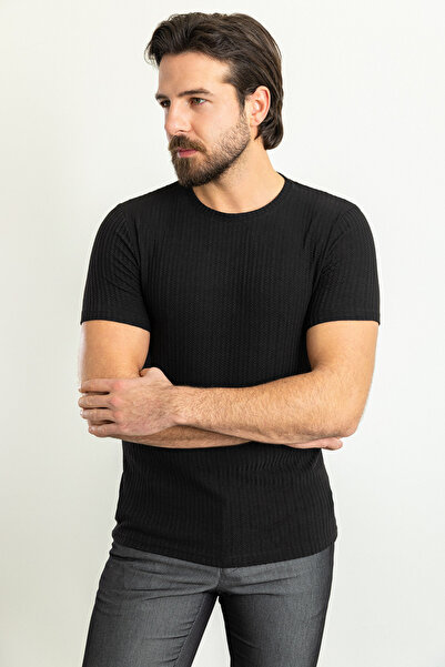 Mcr Ανδρικό μπλουζάκι με ριγέ λεπτή εφαρμογή Crew Neck Μαύρο - 36787.23Y