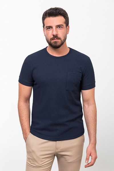 Mcr Ανδρικό μπλουζάκι με μοτίβο Slim Fit Crew Neck Basic Navy Blue - 36800.23y
