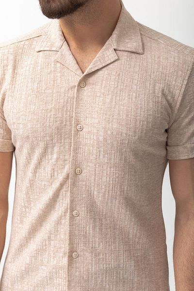Mcr Patterned Slim Fit Short Sleeve Lapel Collar Men's Shirt Stone - 37565.22Y