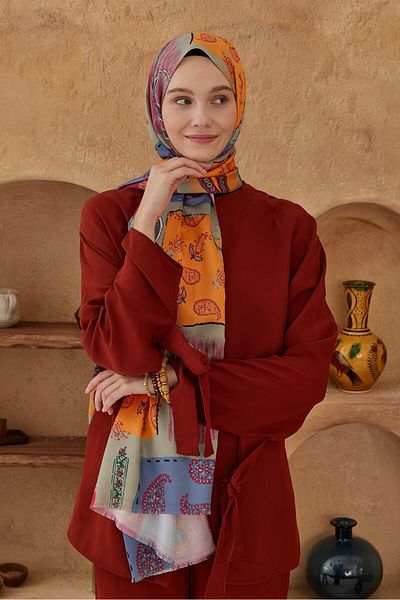 Modakaşmir شال حريري منقوش بتصميم بيزلي