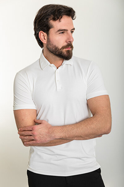 Mcr Ανδρικό μπλουζάκι με λεπτή εφαρμογή με γιακά πόλο εκρού - 36827.24Y