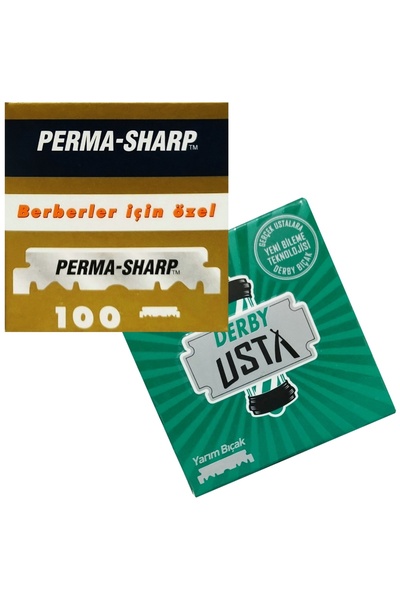 Permasharp Perma Sharp Berber Jileti 100'lü Paket, Derby Yarım Jilet 100'lü P...