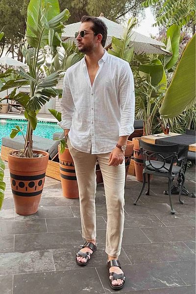 Mcr Plain Slim Fit Basic Linen Men's Shirt White - 37356.21Y