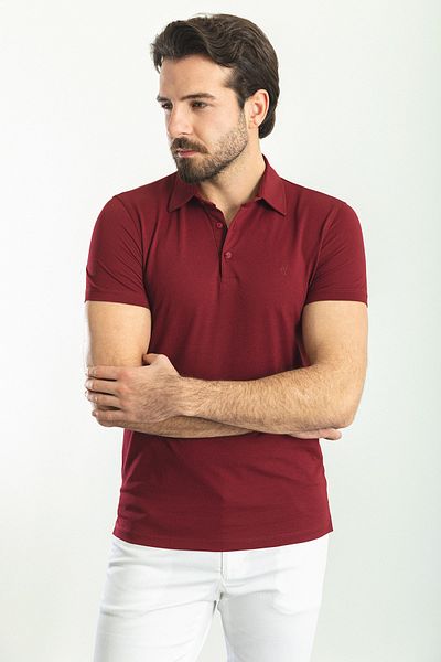 Mcr Plain Slim Fit Polo Neck Basic Men's T-Shirt Claret Red - 36780.23Y