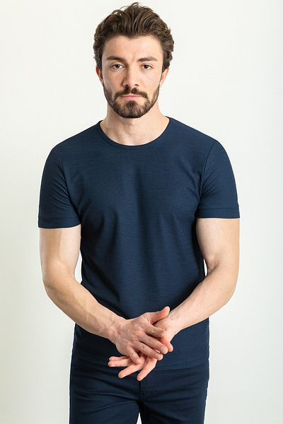 Mcr Plain Slim Fit Crew Neck Men's T-Shirt Navy Blue - 36792.23Y