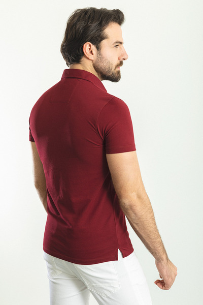 Mcr Plain Slim Fit Polo Neck Basic Men's T-Shirt Claret Red - 36780.23Y