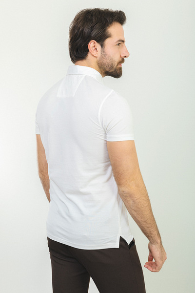 Mcr Plain Slim Fit Polo Neck Basic Men's T-Shirt Ecru - 36780.23Y