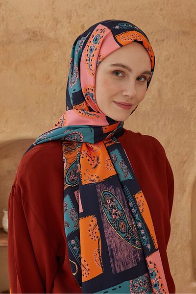Modakaşmir Paisley Patchwork Patterned Silky Shawl