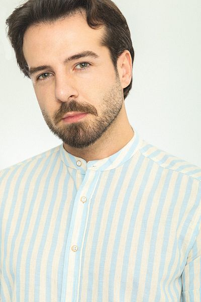 Mcr Striped Blue Color Slim Fit Judge Collar Short Sleeve Men's Shirt