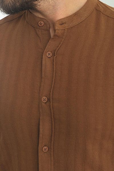 Mcr Stripe Patterned Slim Fit Judge Collar Long Sleeve Men's Shirt Light Brown - 37746.23Y