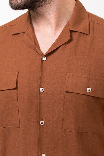 Mcr Striped Slim Fit Lapel Collar Short Sleeve Linen Men's Shirt Tile - 37765.23Y